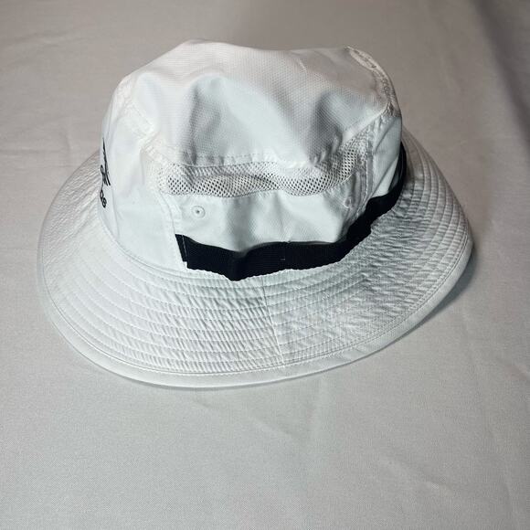 Adidas bucket Hat OSFM New no tags White with black logo and tie down strap - Picture 5 of 5